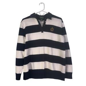 Ralph Lauren Women Sweater Pullover Collar Blue White Stripe Costal Causal Large